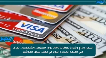 أسعار إيداع وشراء بطاقات 2000 دولار للأغراض الشخصية.. تعرف على القيمة الجديدة اليوم في مكتب سوق الموشير
